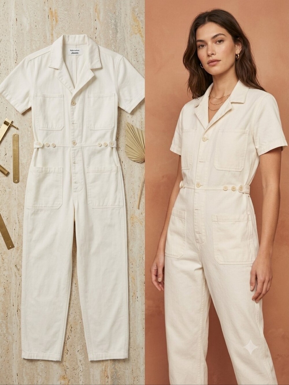 Utility Short-Sleeve Jumpsuit REFORMATION in Cream